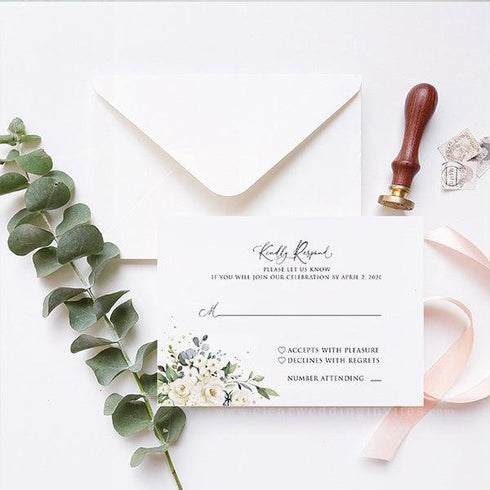 Elegant White Dusty Blue Foliage Acrylic Wedding Invitations CWIA178